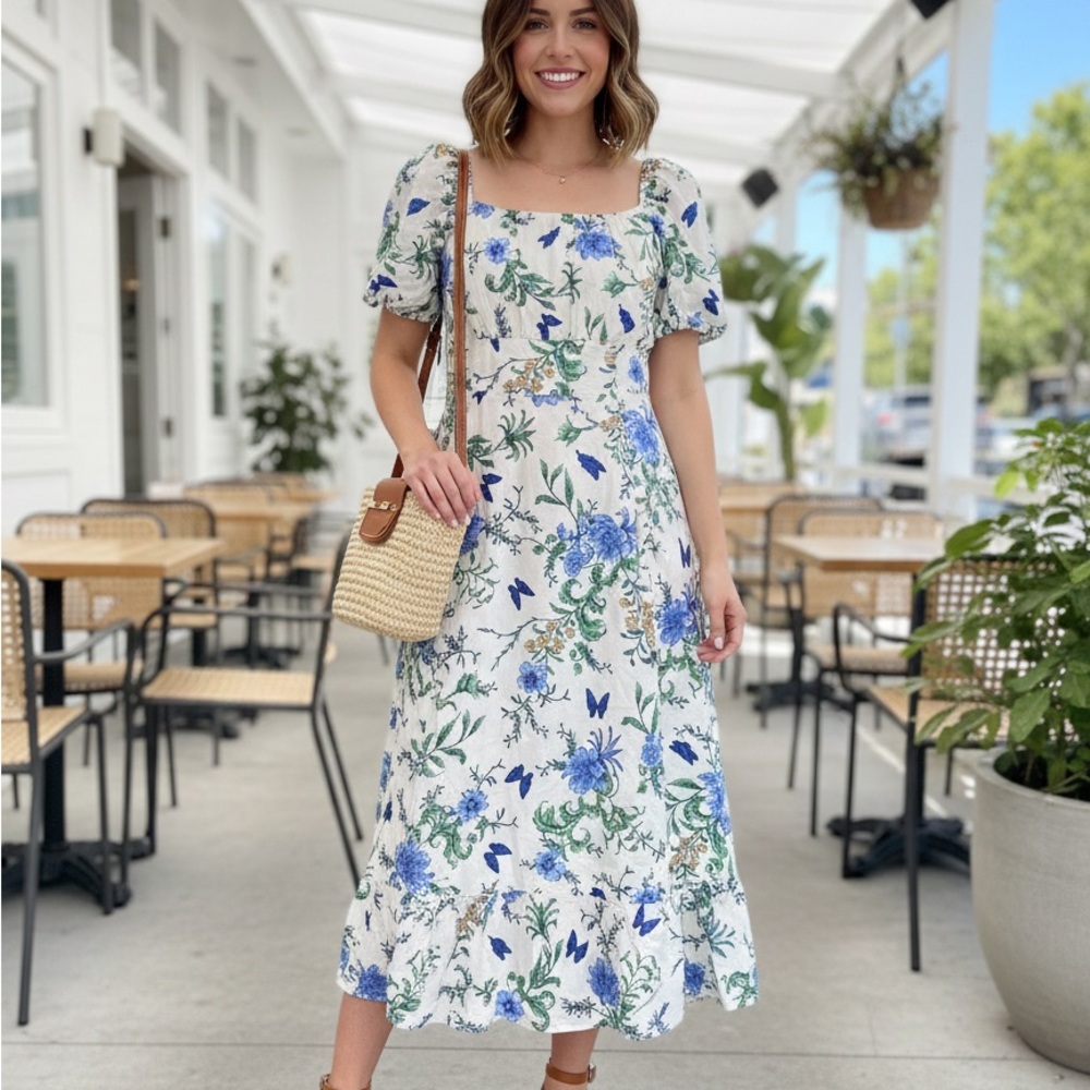 London Times White Floral Midi‎ Dress